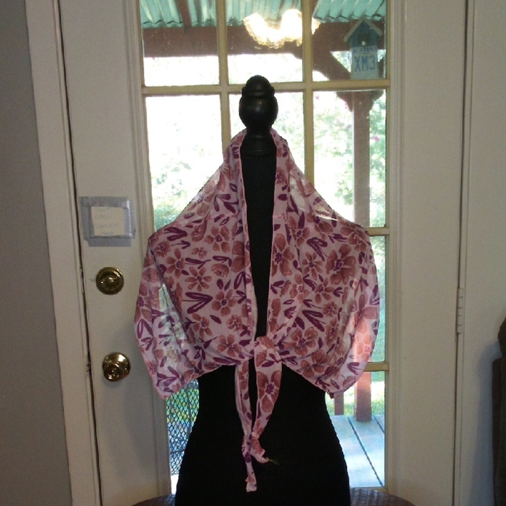 3/$25 Floral Sheer Tie-Front Shawl Scarf